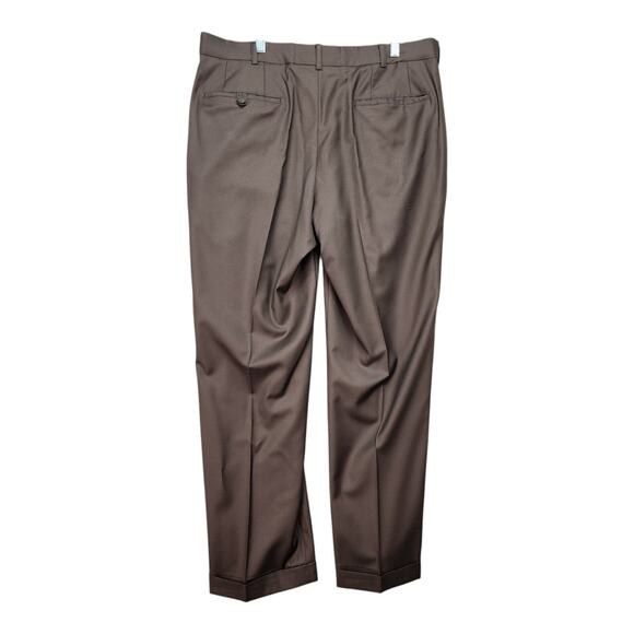 Mens 34x28 Brown Pleated Silky Cuffed Dress Pants Relaxed Straight Career Office - Picture 3 of 9